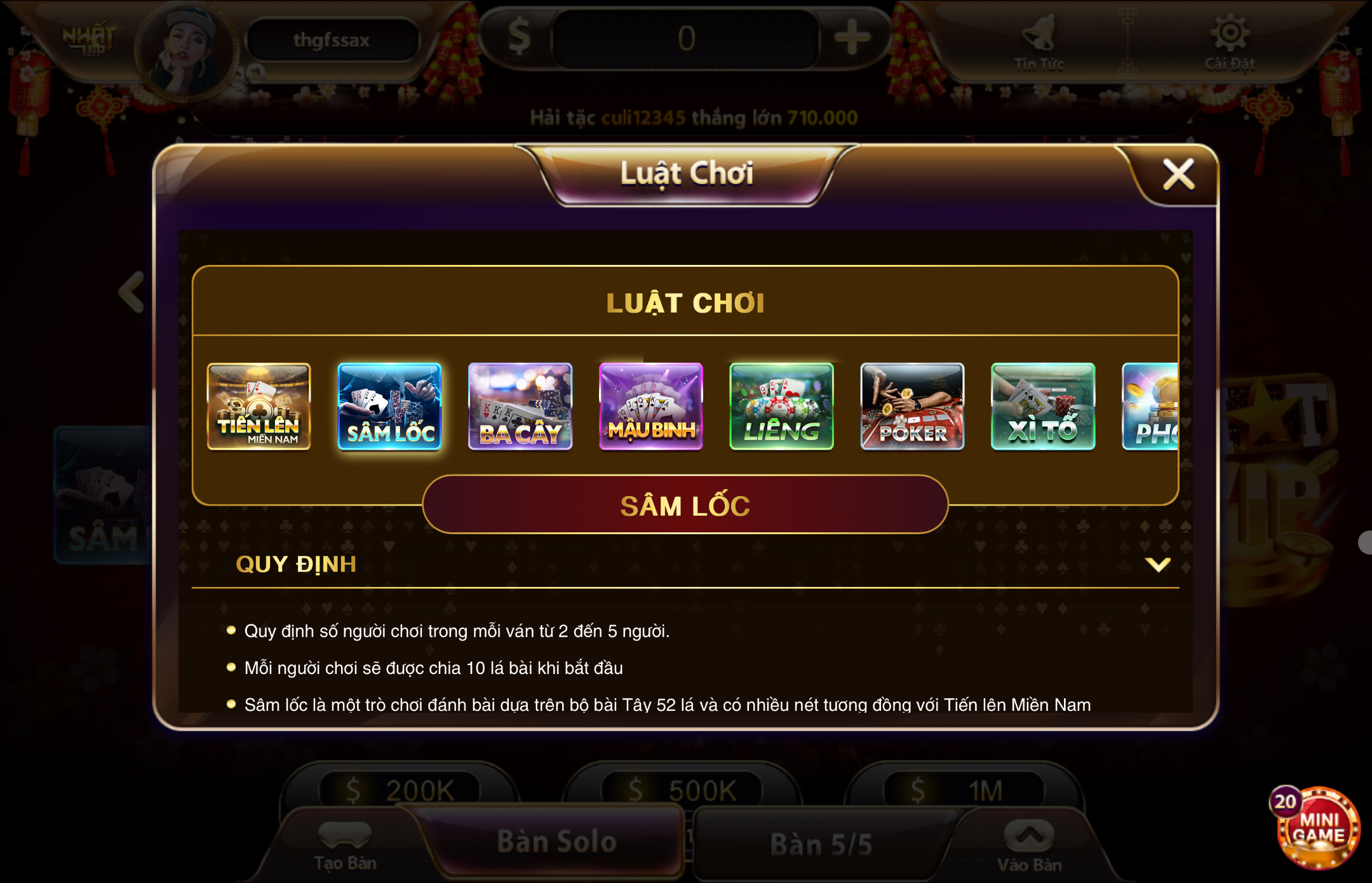 Luật chơi game bài Sâm lốc rất đơn giản