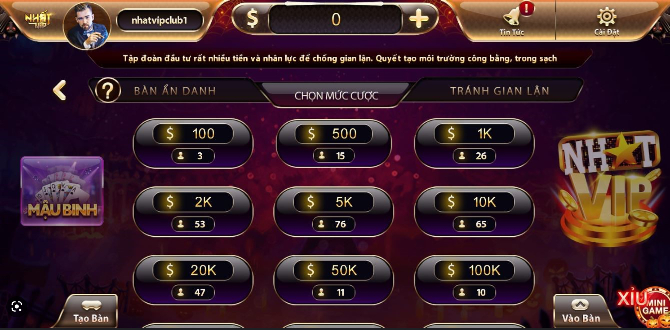 Những thuật ngữ thường dùng trong Mậu Binh tại Nhatvip