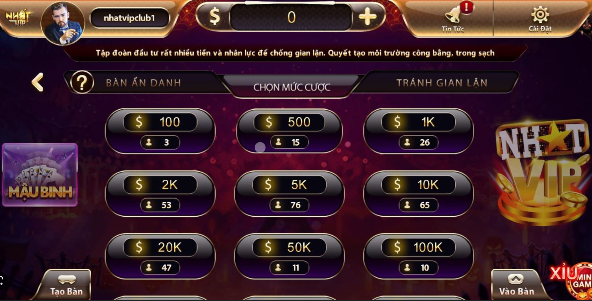 Kinh nghiệm đánh thắng Mậu binh tại Nhatvip ios