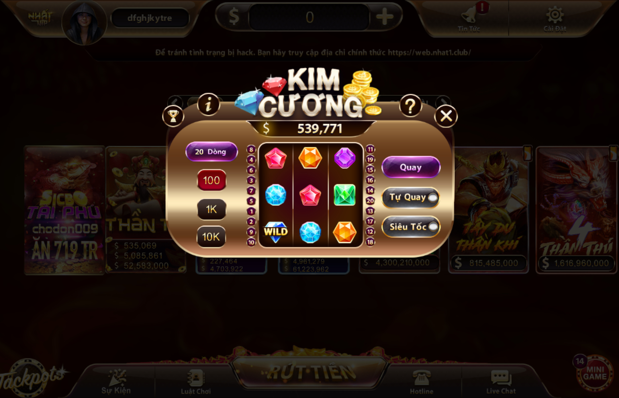 Truy cập vào link tai Nhatvip tham gia Slot Kim cương cực hay